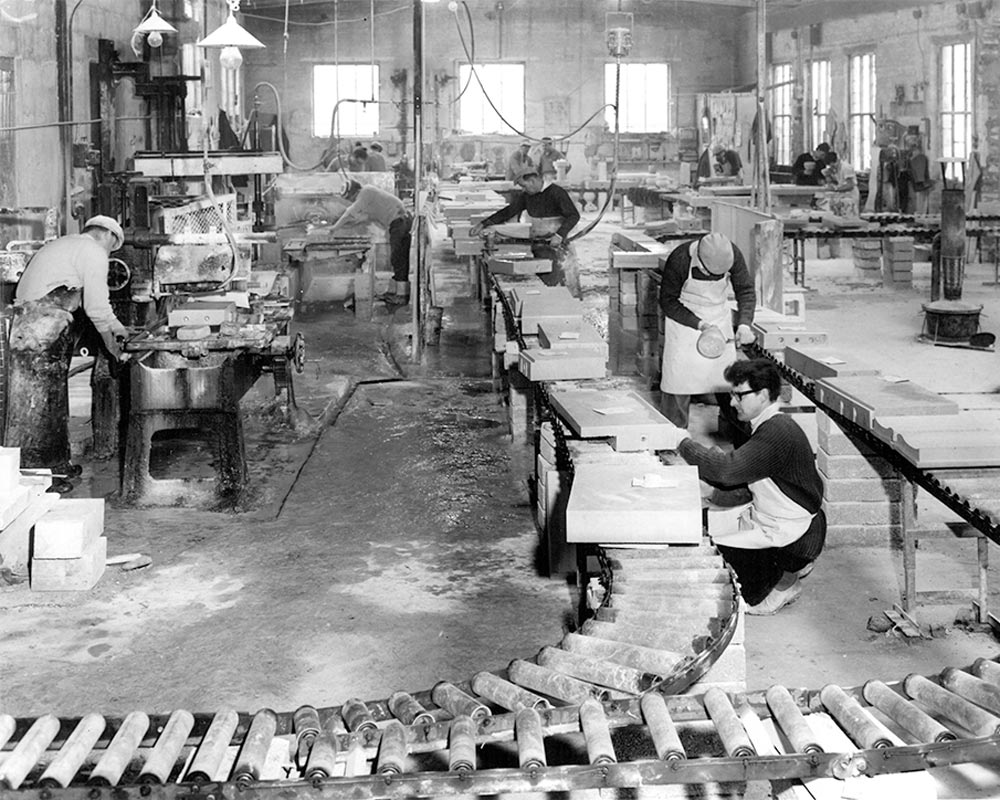 Historic photograph of Portland stone masons yard