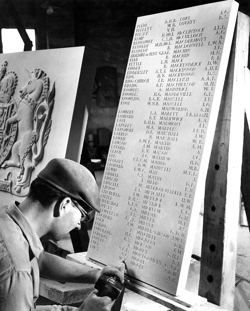 Letter cutting a Commonwealth War Graves Commission panel